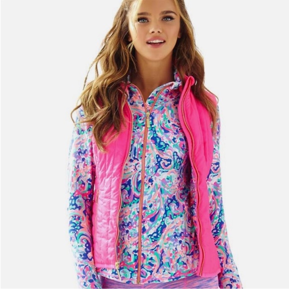 Lilly Pulitzer Skylar Flamingo Pink Puffer Vest Large - Picture 8 of 11